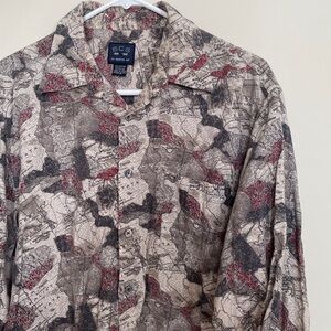 Vintage BCS Map all over Print‎ Button Up Shirt Size Large